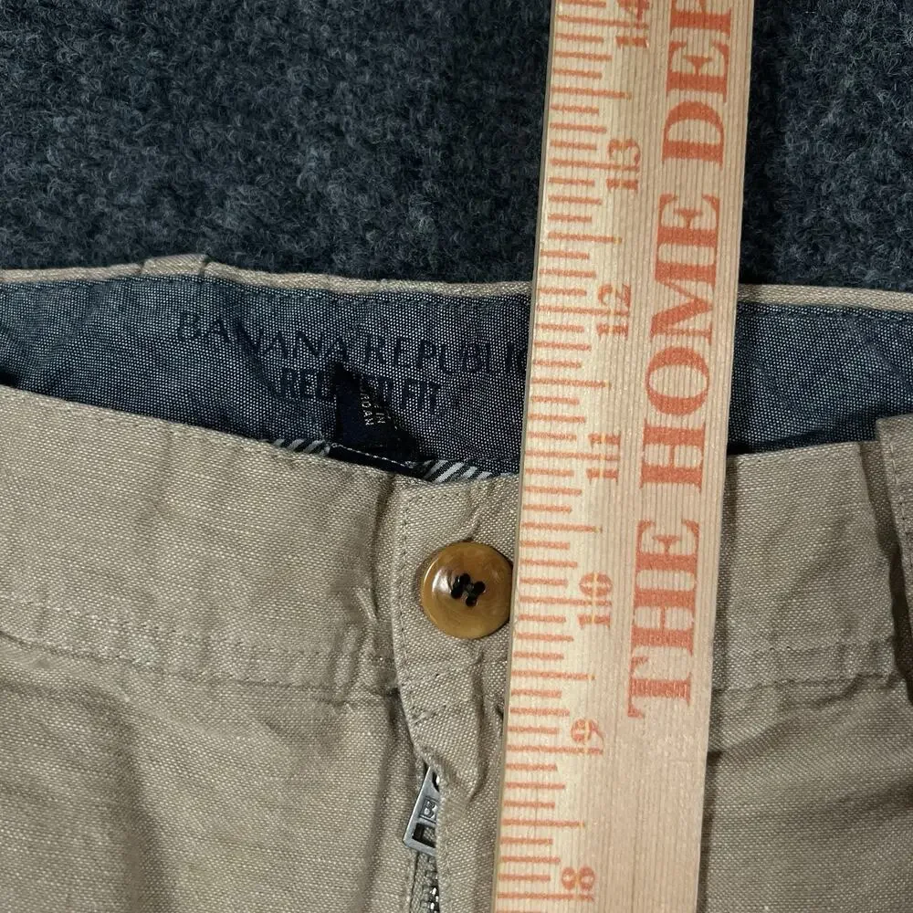 Banana Republic Relaxed Fit Tan Linen Cotton Chino Pants Mens 36x30 Drawstring